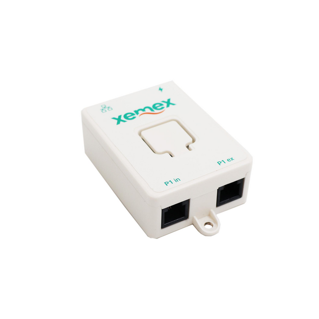 Xemex Smart A1 P1 Connect load balancer met Modbus en MQTT, wit kunststof behuizing, P1 in en P1 ex aansluitingen, geschikt voor energiebeheer
