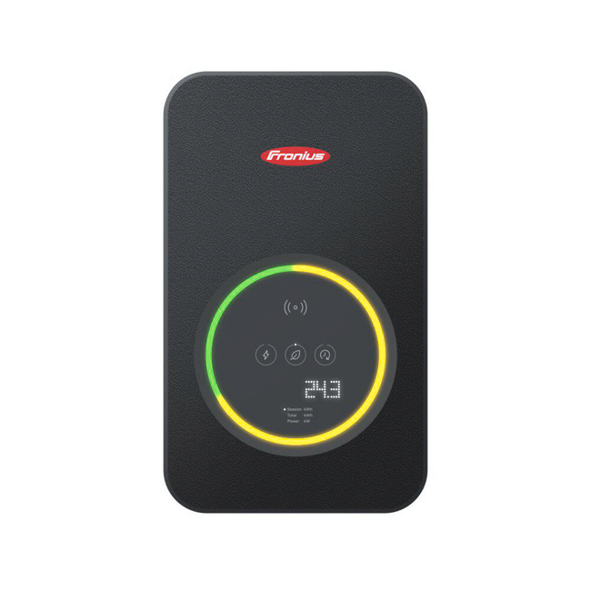 Fronius Wattpilot Flex Pro 11kW laadstation met zwart ontwerp, digitaal display en LED-indicatoren, geschikt voor elektrische voertuigen, SKU: 12345